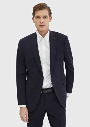Lacivert Düz Regular Fit %100 Yün Takım Elbise