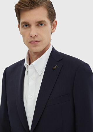 Lacivert Düz Regular Fit %100 Yün Takım Elbise