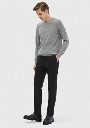 Siyah Düz Kumaş Modern Fit Klasik %100 Yün Pantolon