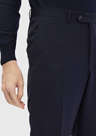 Lacivert Düz Kumaş Modern Fit Klasik %100 Yün Pantolon