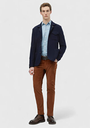 Lacivert Düz Shirt Shoulder Slim Fit %100 Yün Örme Ceket