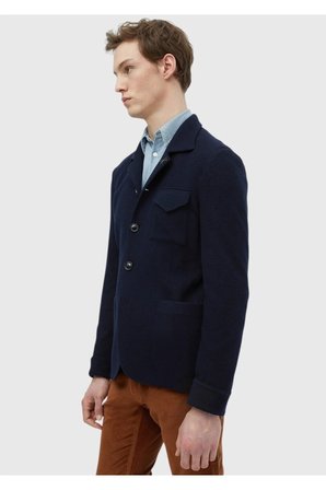Lacivert Düz Shirt Shoulder Slim Fit %100 Yün Örme Ceket