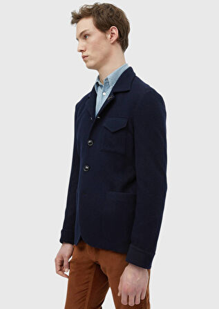 Lacivert Düz Shirt Shoulder Slim Fit %100 Yün Örme Ceket