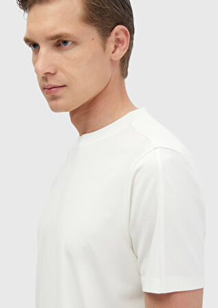 Ekru Bisiklet Yaka T-Shirt