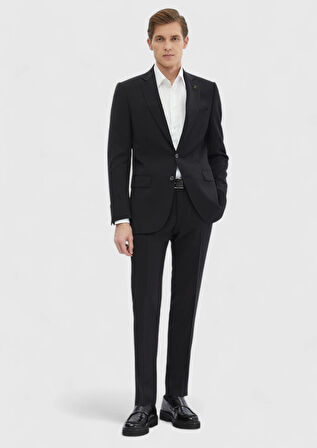 Siyah Düz Thin&taller Slim Fit %100 Yün Takım Elbise