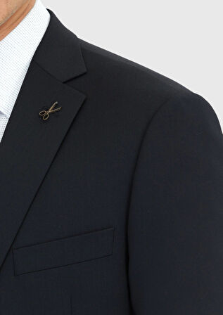 Siyah Düz Regular Fit %100 Yün Takım Elbise