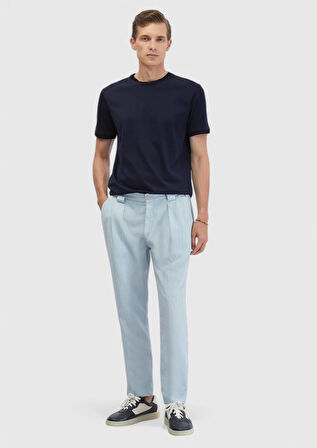 Açık Mavi Düz Dokuma Jogging Fit Casual Pamuk Karışımlı Pantolon