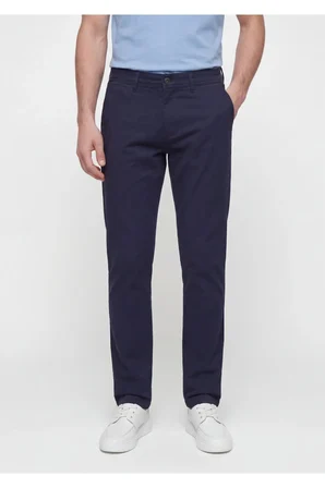 Lacivert Düz Dokuma Slim Fit Casual Pamuk Karışımlı Pantolon