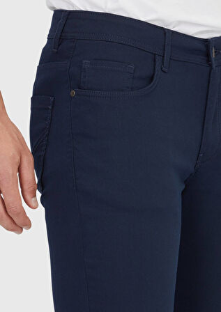 Lacivert Düz Dokuma Slim Fit Casual Pamuk Karışımlı Pantolon
