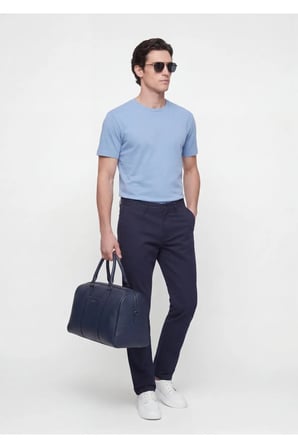 Lacivert Düz Dokuma Slim Fit Casual Pamuk Karışımlı Pantolon