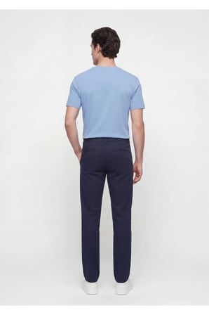 Lacivert Düz Dokuma Slim Fit Casual Pamuk Karışımlı Pantolon