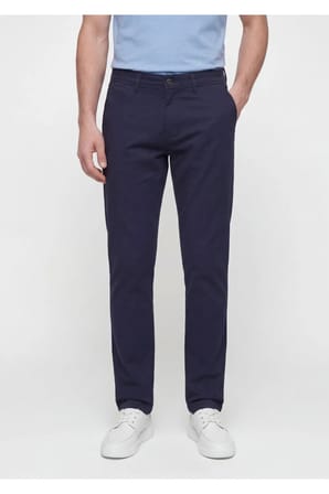 Lacivert Düz Dokuma Slim Fit Casual Pamuk Karışımlı Pantolon