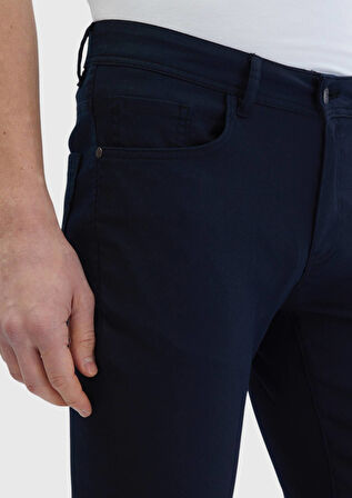 Siyah Düz Dokuma Slim Fit Casual Pamuk Karışımlı Pantolon