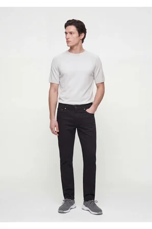 Siyah Düz Dokuma Slim Fit Casual Pamuk Karışımlı Pantolon