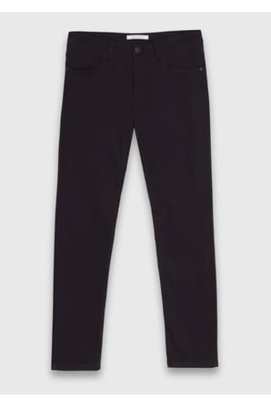 Siyah Düz Dokuma Slim Fit Casual Pamuk Karışımlı Pantolon