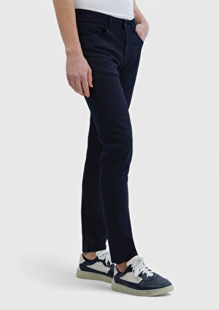 Siyah Düz Dokuma Slim Fit Casual Pamuk Karışımlı Pantolon