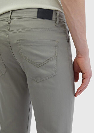 Gri Düz Dokuma Slim Fit Casual Pamuk Karışımlı Pantolon