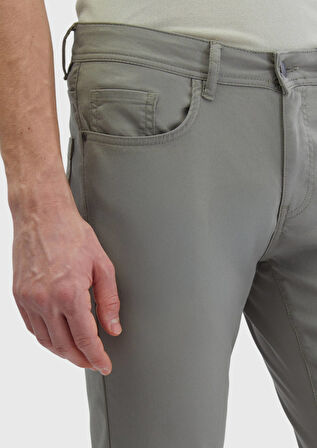 Gri Düz Dokuma Slim Fit Casual Pamuk Karışımlı Pantolon