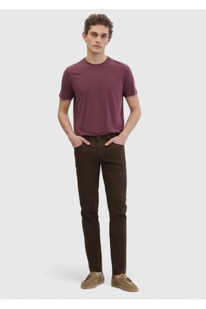 Kahverengi Düz Dokuma Slim Fit Casual Pamuk Karışımlı Pantolon