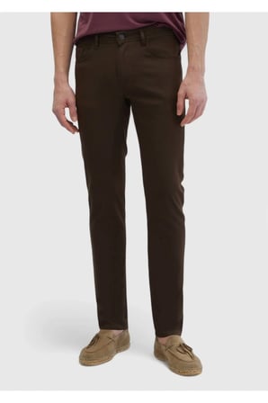 Kahverengi Düz Dokuma Slim Fit Casual Pamuk Karışımlı Pantolon