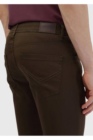 Kahverengi Düz Dokuma Slim Fit Casual Pamuk Karışımlı Pantolon