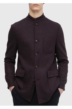 Bordo Düz Shirt Shoulder Slim Fit Yün Karışımlı Örme Ceket