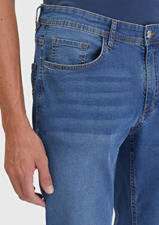Mavi Düz Slim Fit Denim Pamuk Karışımlı Pantolon