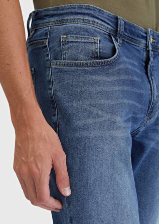 İndigo Düz Slim Fit Denim Pamuk Karışımlı Pantolon