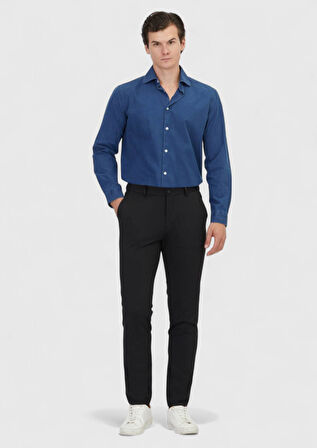 Açık İndigo Düz Casual Fit Dokuma Casual %100 Pamuk Gömlek