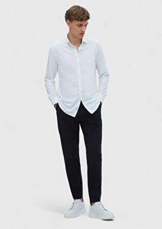 Beyaz Düz Regular Fit Dokuma Klasik Gömlek