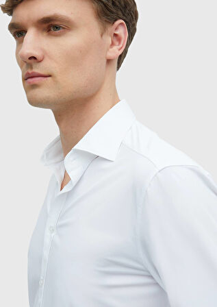 Beyaz Düz Regular Fit Dokuma Klasik Gömlek