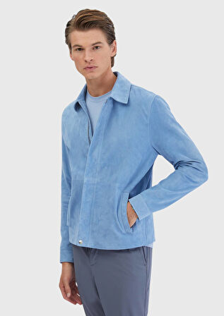Mavi Regular Fit Gömlek Yaka Casual Deri Mont