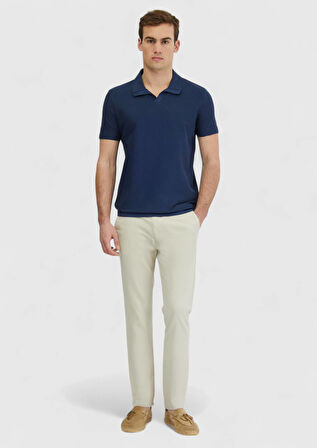 İndigo Jakarlı Polo Yaka %100 Pamuk T-Shirt