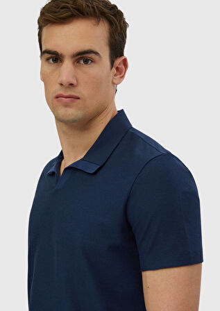 İndigo Jakarlı Polo Yaka %100 Pamuk T-Shirt