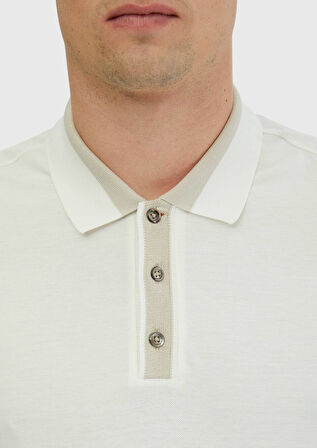 Ekru Düz Polo Yaka %100 Pamuk T-Shirt