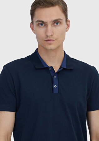 Lacivert Düz Polo Yaka %100 Pamuk T-Shirt