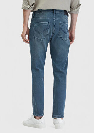 Mavi Düz Slim Fit Denim Pamuk Karışımlı Pantolon