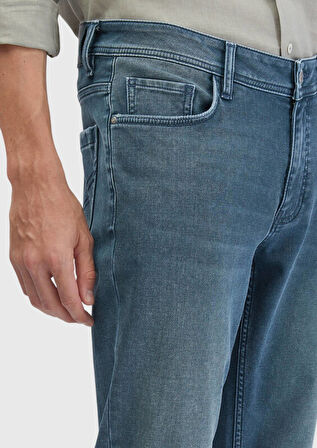Mavi Düz Slim Fit Denim Pamuk Karışımlı Pantolon