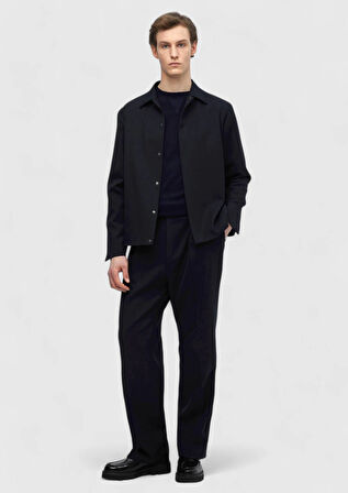 Lacivert Düz Casual Fit %100 Yün Takım Elbise