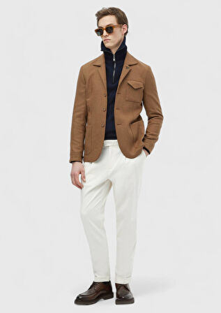 Deve Tüyü Düz Shirt Shoulder Slim Fit Yün Karışımlı Ceket