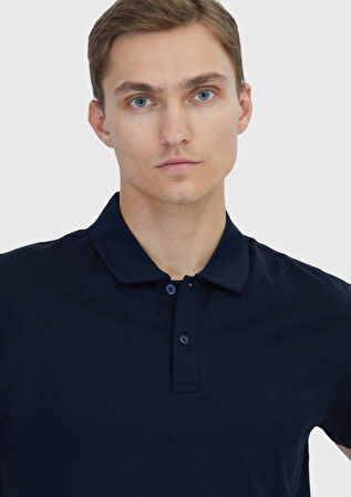 Lacivert Düz Polo Yaka %100 Pamuk T-Shirt