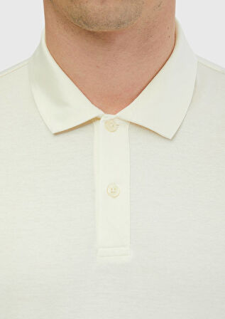 Ekru Düz Polo Yaka %100 Pamuk T-Shirt