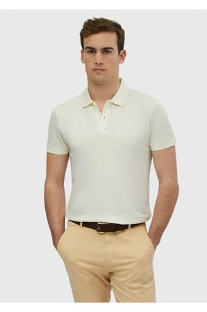 Ekru Düz Polo Yaka %100 Pamuk T-Shirt