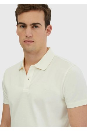 Ekru Düz Polo Yaka %100 Pamuk T-Shirt