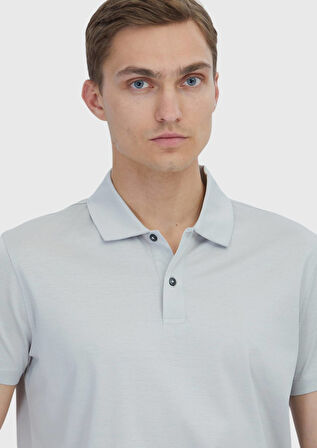 Açık Gri Düz Polo Yaka %100 Pamuk T-Shirt