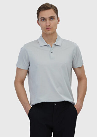 Açık Gri Düz Polo Yaka %100 Pamuk T-Shirt