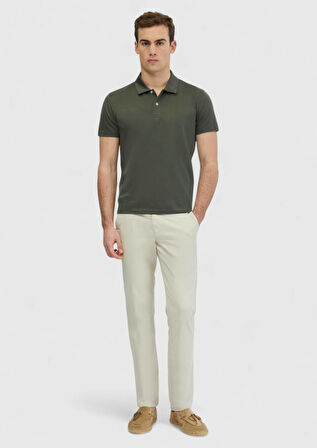 Haki Düz Polo Yaka %100 Pamuk T-Shirt