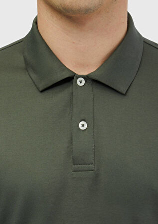 Haki Düz Polo Yaka %100 Pamuk T-Shirt