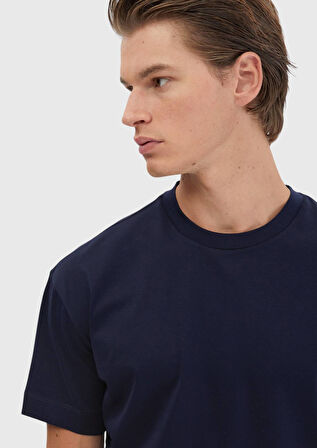 Lacivert Düz Bisiklet Yaka %100 Pamuk T-Shirt