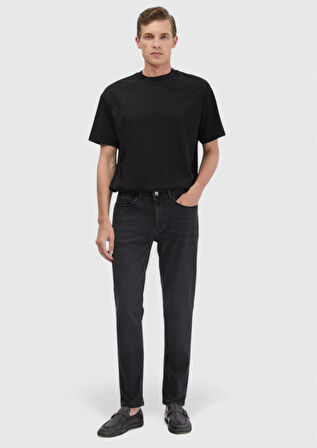 Siyah Düz Bisiklet Yaka %100 Pamuk T-Shirt